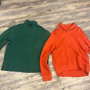 Polo green and orange sweaters